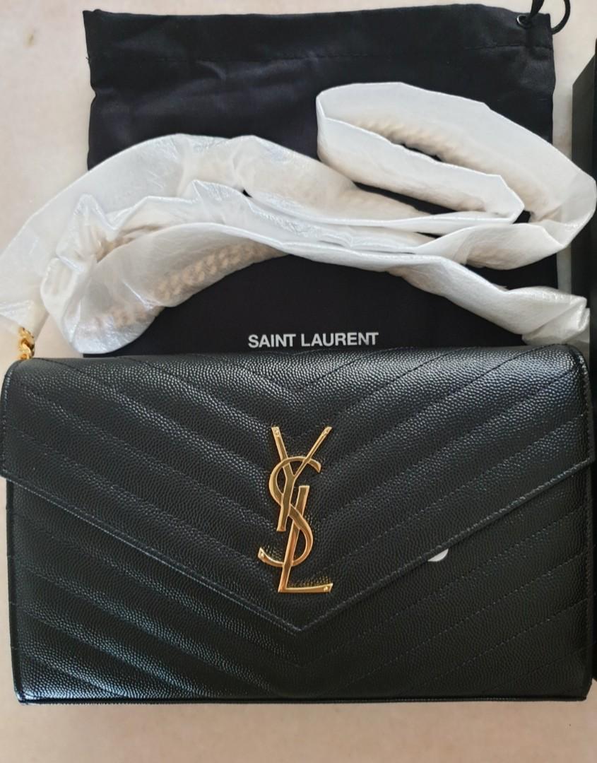 ysl envelope chain wallet in grain de poudre embossed leather