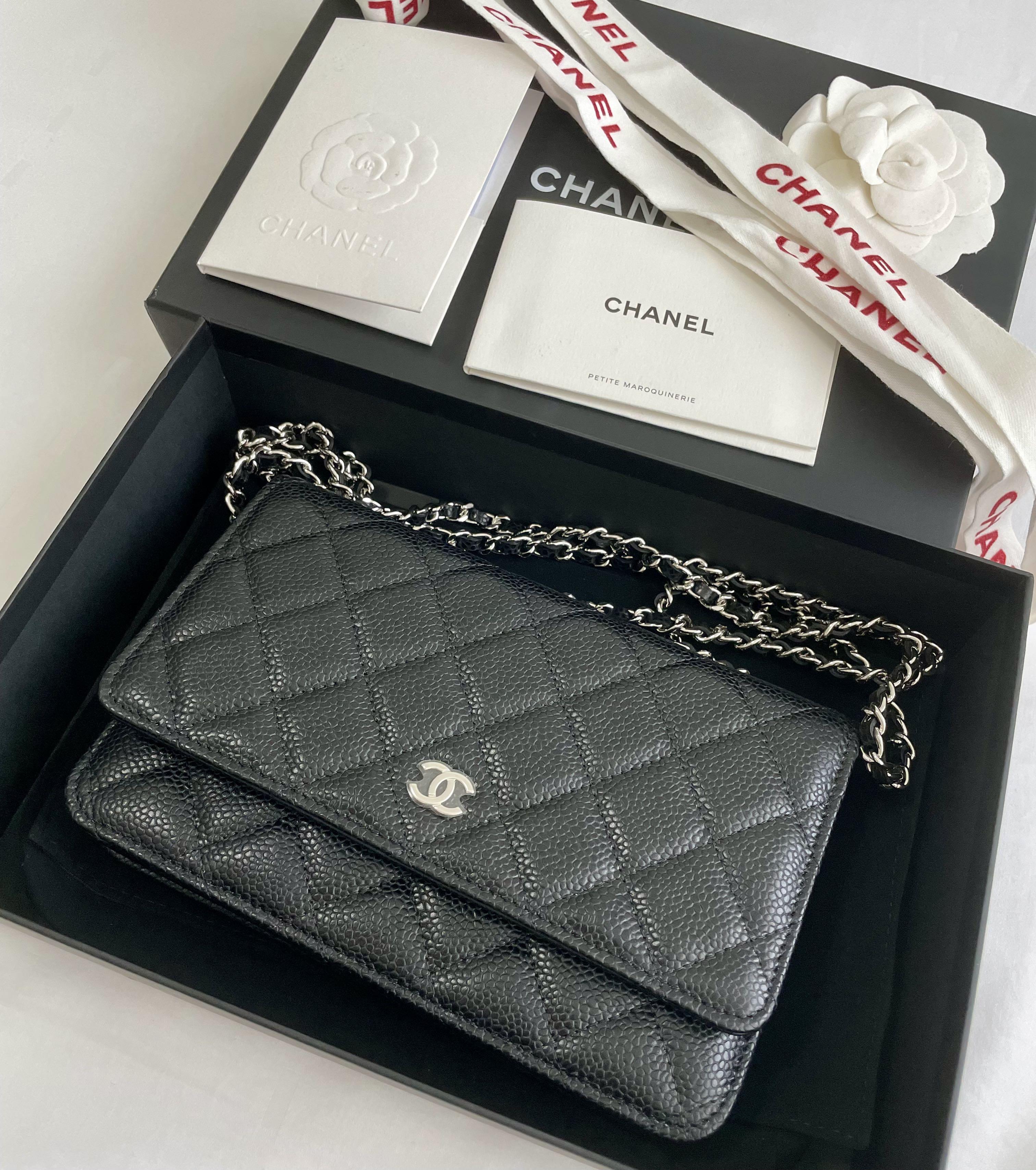 Brand New Chanel Wallet On Chain, Black Caviar with Silver