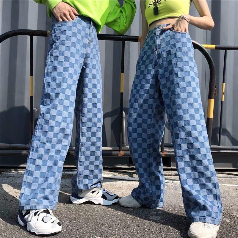 Checkered blue clearance jeans