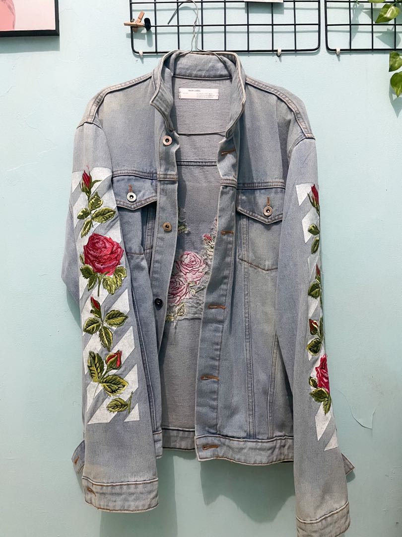 Off white rose denim jacket hotsell