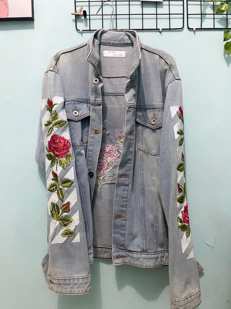 Jaket denim off new arrivals white rose