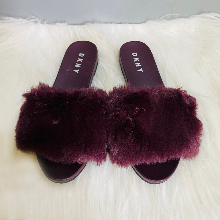 DKNY Brown Faux Fur Slides Women s Fashion Footwear Slippers and slides on Carousell