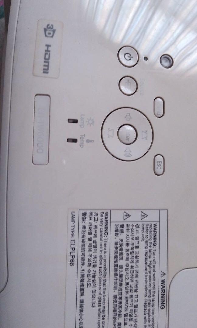 Epson eh tw6000 (Category: Projectors) located in Caloocan City. Submitted by jestereulogio (Listing ID 1117466027, Image 2). Description: Good for beginners in projector. Superb 1080p viewing and gaming. Negotiable for serious buyers. Pls take note: Free bracket, remote lost..