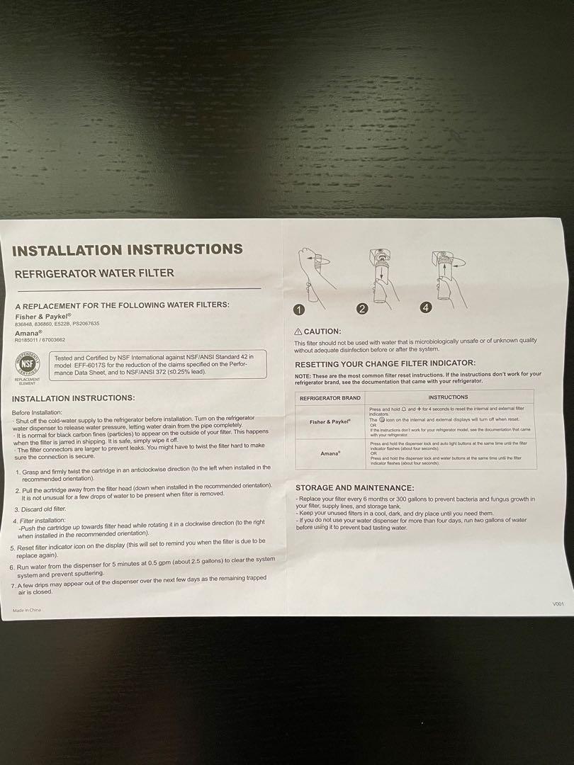 Fisher & Paykel Water Filter OEM, TV & Home Appliances, Kitchen