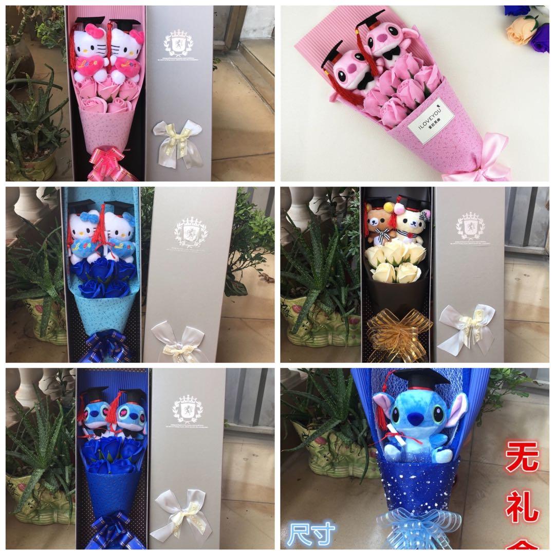 Graduation Plush Bouquet Soap Rose (Hello Kitty Stitch Angel Rilakkuma