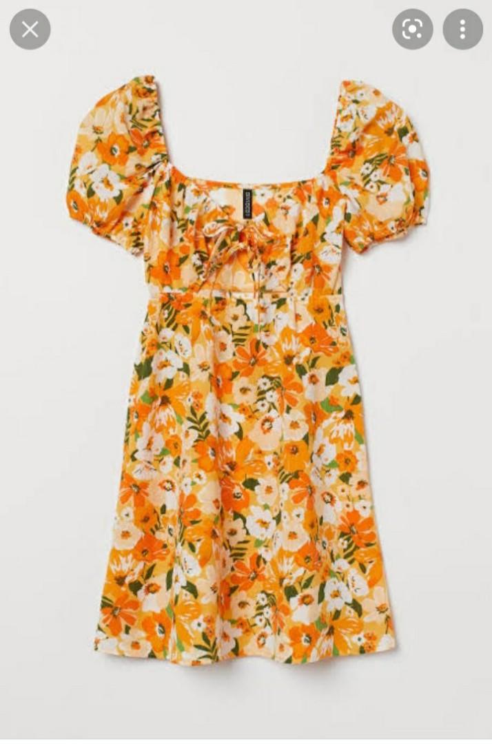 H\u0026M Puff Floral Dress, Women's Fashion 