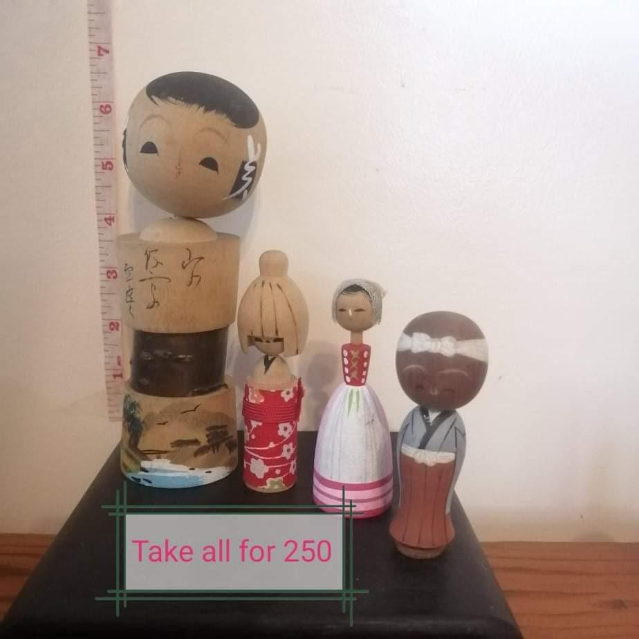 Kokeshi bundle (Category: Vintage Collectibles) located in Quezon City. Submitted by herb2012 (Listing ID 1117571523, Image 1). Description: take all 250 j&T LBC lalamove pwede din shoppee check out para COD.