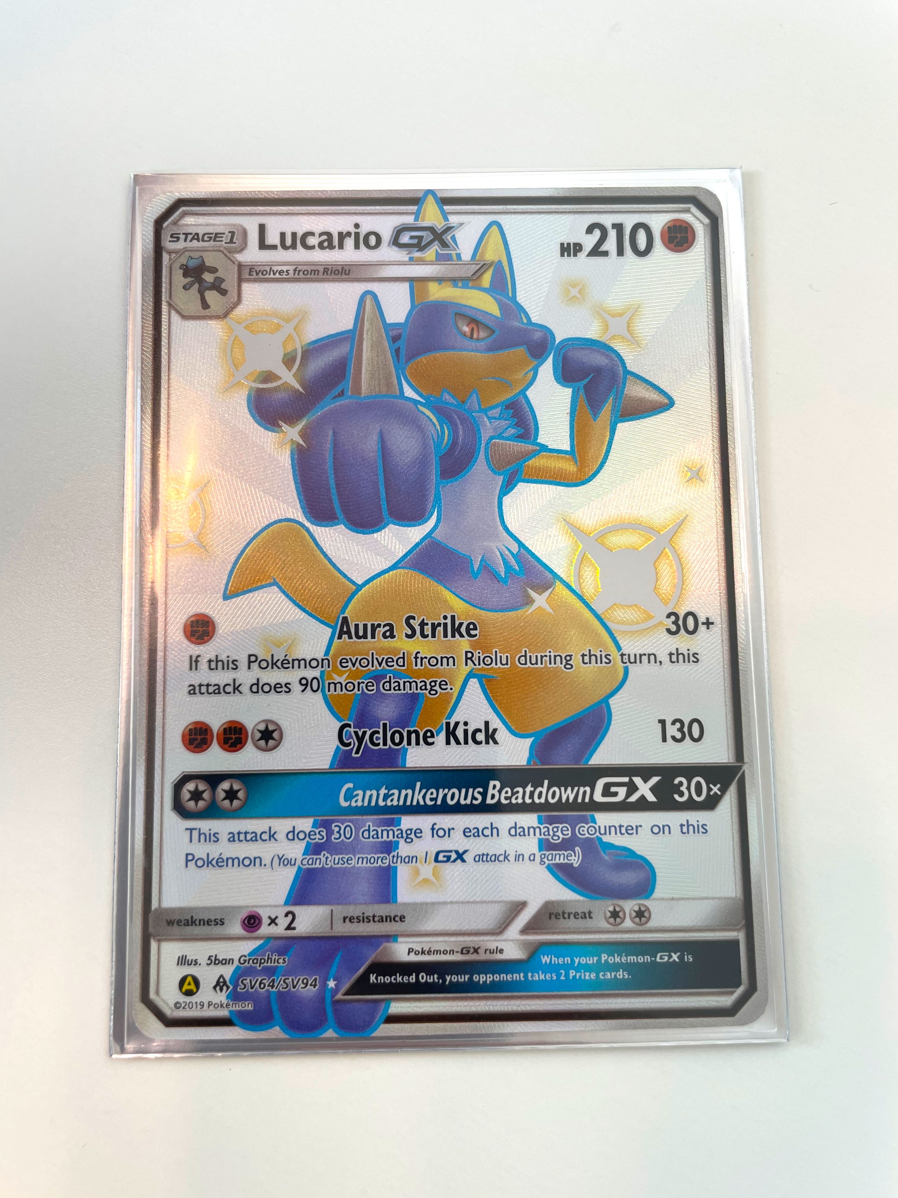 Custom HOLO Shiny Lucario GX Pokemon Card Twin Card 2/2 
