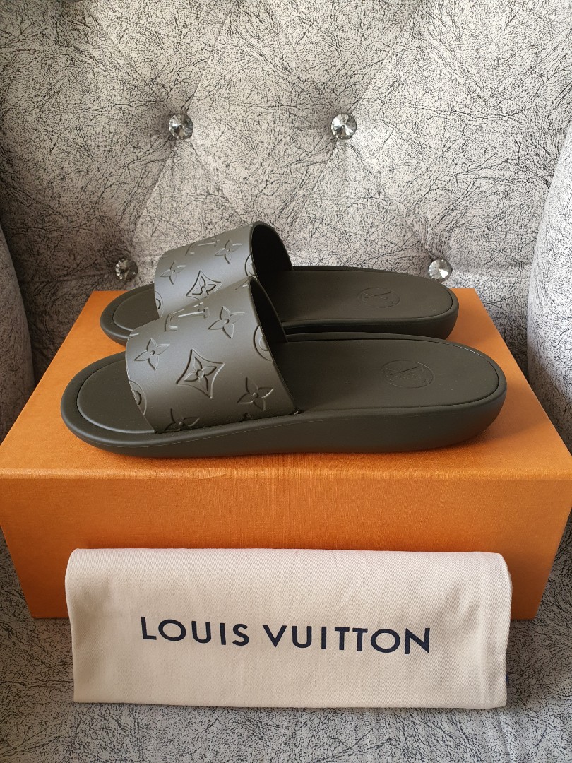 LV Sunbath Flat Mules Kaki, Luxury, Sneakers & Footwear on Carousell