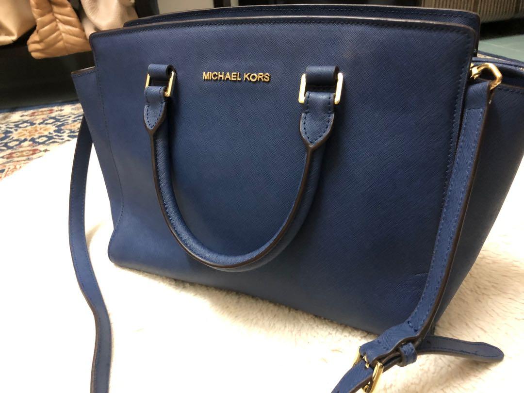 Michael Kors Hamilton Medium Satchel Shoulder Bag Navy Blue Pebbled Leather   Walmartcom