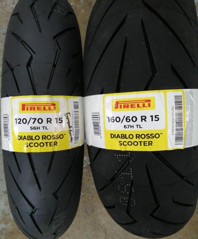 Pirelli Diablo Rosso Scooter 120/70R15 + 160/60-15 TMAX $450, Motorcycles,  Motorcycle Accessories on Carousell