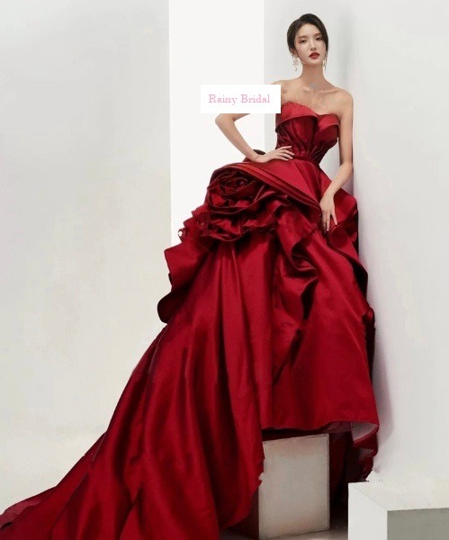 red ruffle gown
