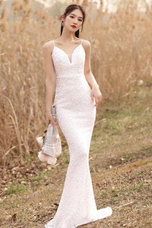 White sequin new arrivals formal dress