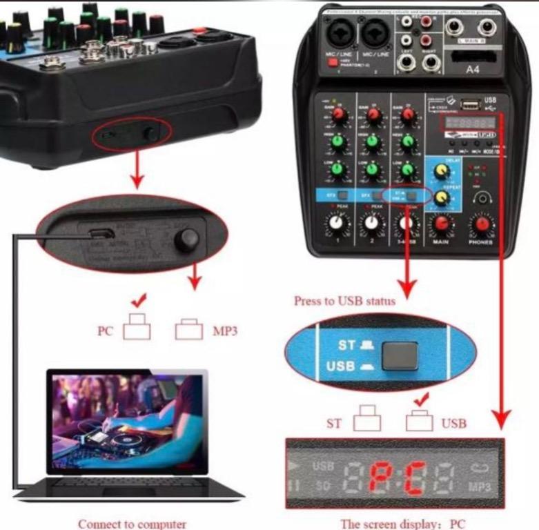 Professional 4-channel Mixing Console Aux Paths Plus Effects Processor ...