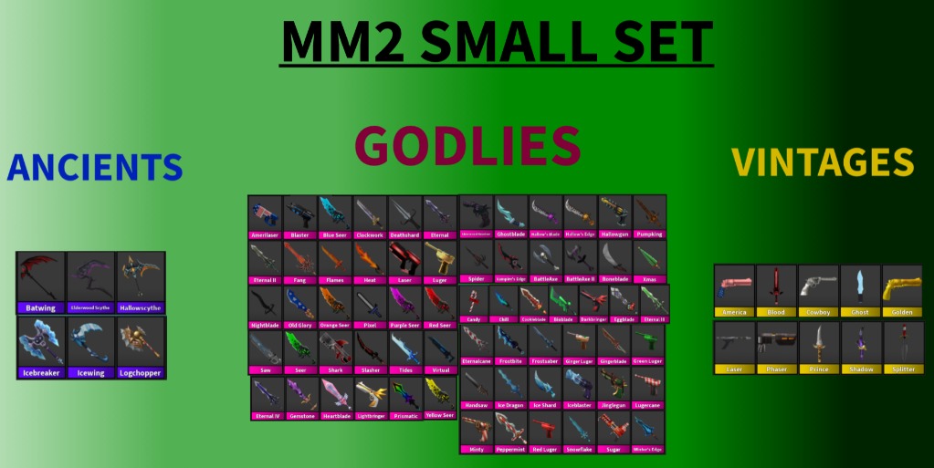 MURDER MYSTERY 2 Mm2 Godly Set (small Set) In Game Items - Very