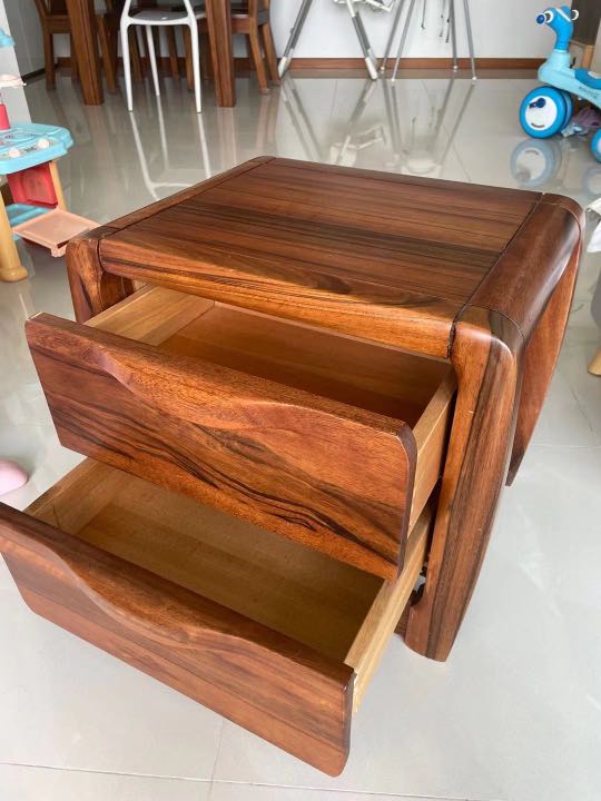 Side Table X2 with drawer(solid wood), Furniture & Home Living