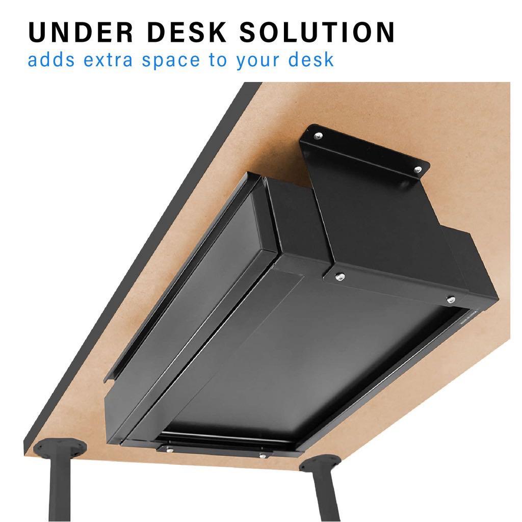 Under Desk Mounted Sliding Pull-Out Drawer Organizer With Lockable Design, Padded Laptop Shelf, Shallow Storage For Standing Desks, Slide-Out Undermount Drawer For Office, Home
