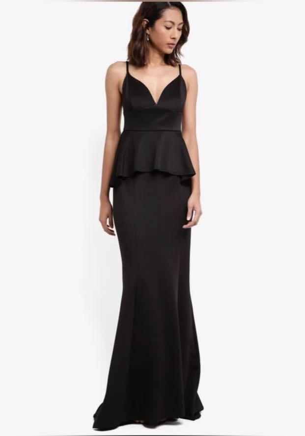 Zalora Goddiva Dinner Gown Peplum Maxi Dress