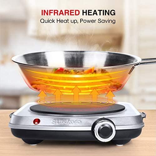 💥💥711_401 SUNAVO Electric Infrared Burner, 1200W Ceramic Glass Hot Plate,  6 Power Levels Stainless Steel Single Burner for Kitchen Camping RV and  More Silver💥💥, TV u0026 Home Appliances, Kitchen Appliances, BBQ, Grills