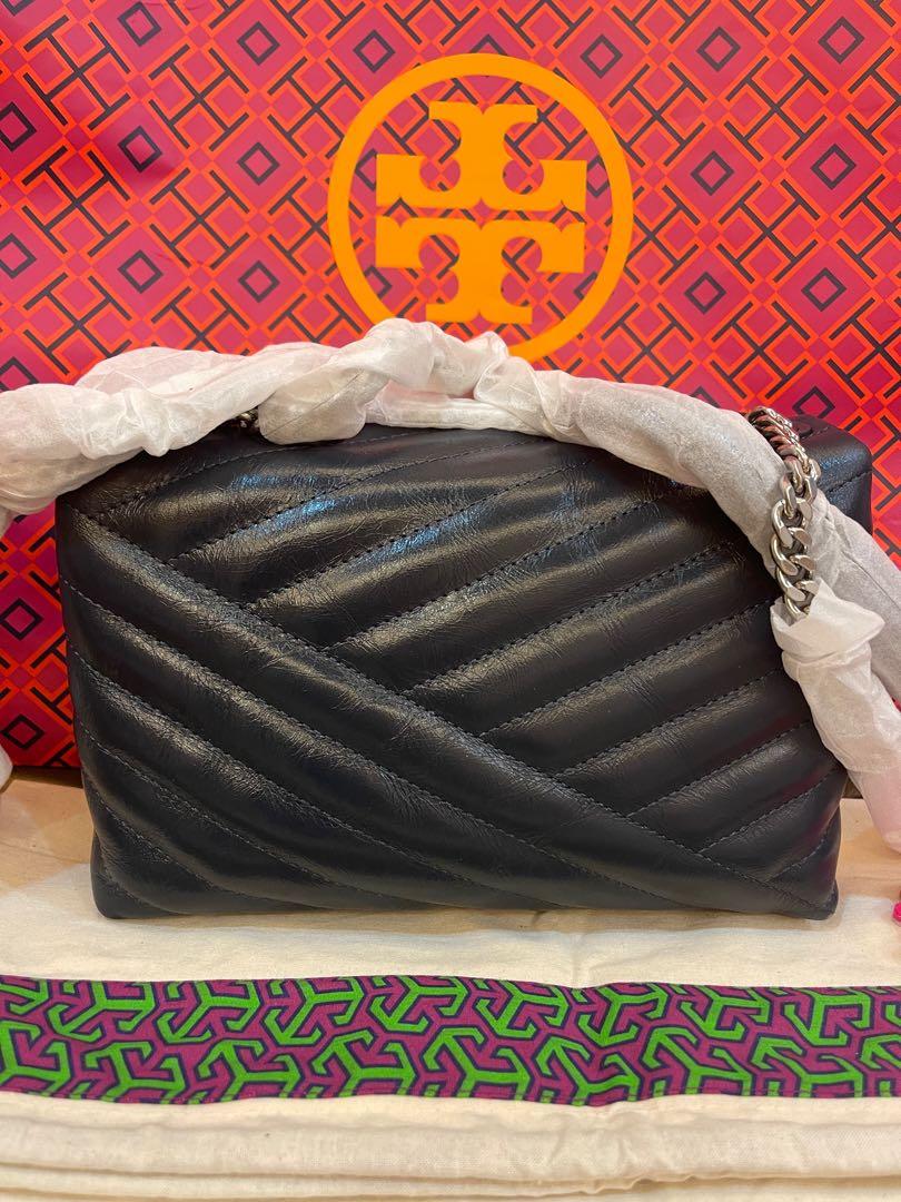 Authentic Tory Burch Kira chevron distressed small convertible shoulder bag in federal blue