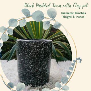 Black Marbled Cylinder Terra cotta Clay pot SALE