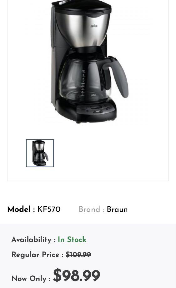 Braun Coffee Maker (Category: Coffee Machines & Makers) located in Muntinlupa City. Submitted by declutter_with_me (Listing ID 1117646722, Image 2). Description: Never used. Out of the box. Bought as an extra machine for my café. 220V.