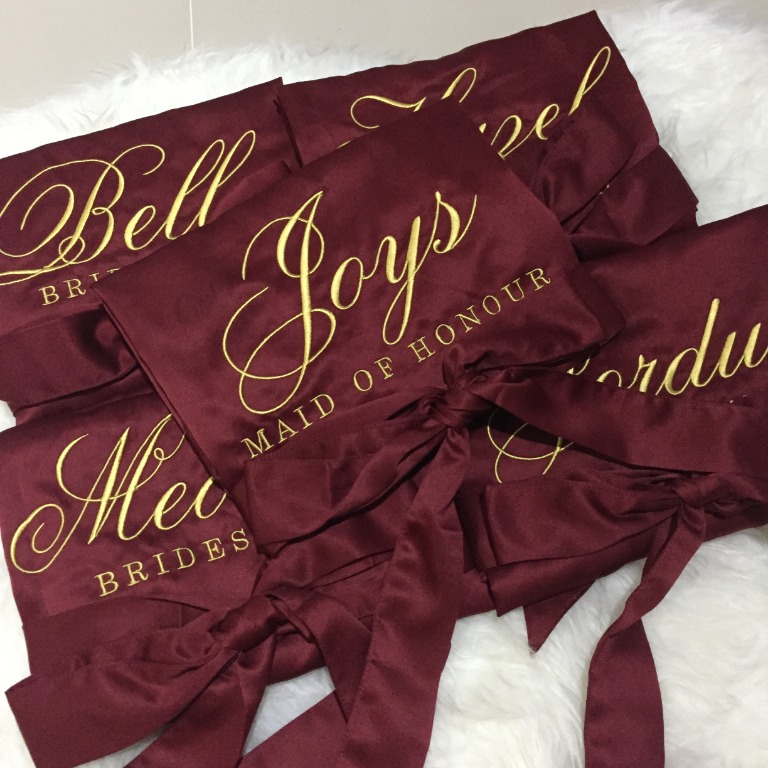 BRIDAL SATIN ROBE WITH NAMES, Women's Fashion, New Undergarments