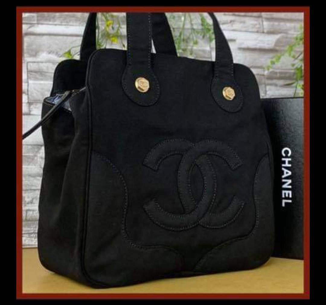 Chanel Tote Bag Marshmallow Women's Canvas Handbag Black,Ivory