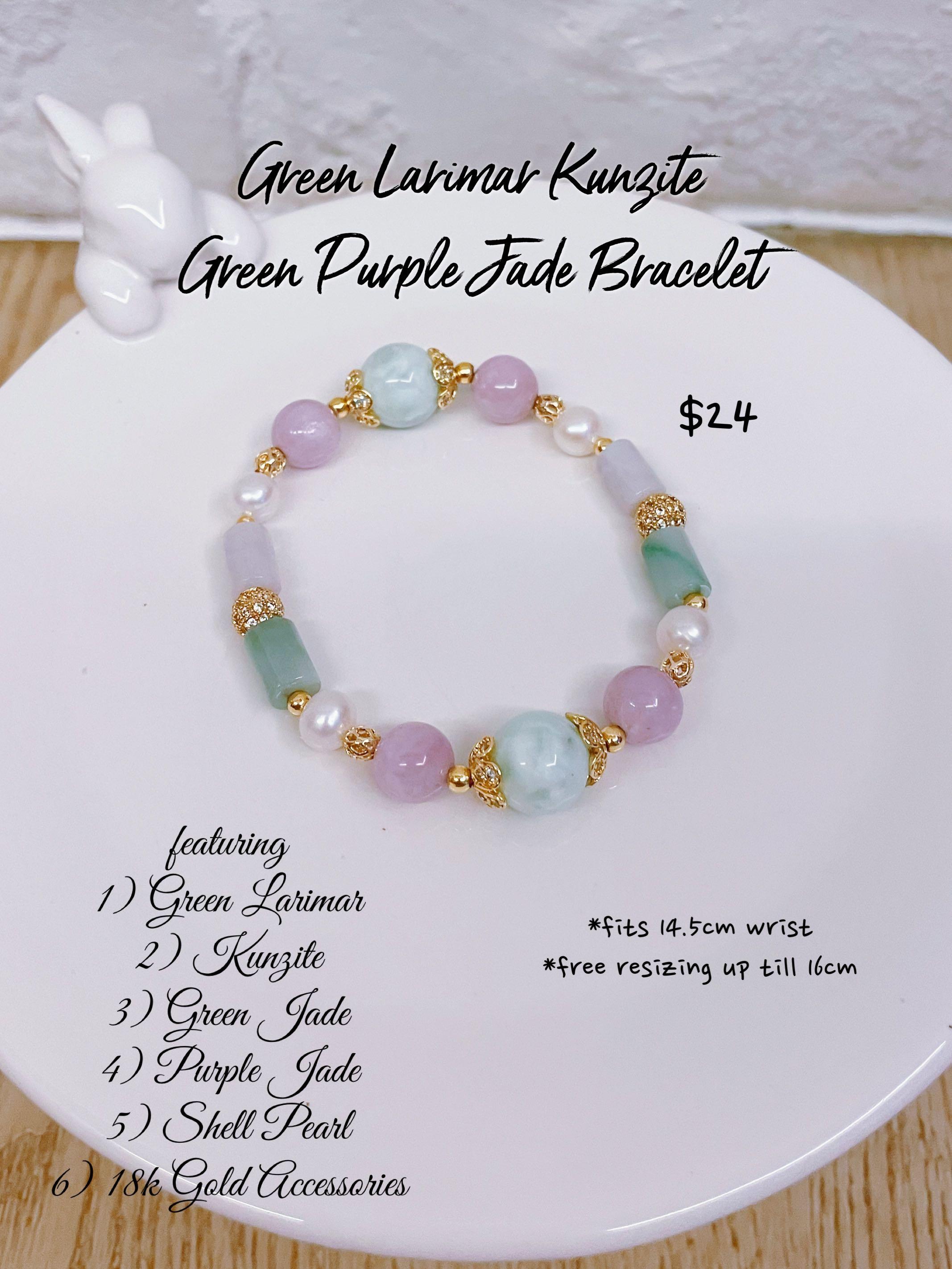 Green Larimar Kunzite Green Purple Jade Bracelet 绿海纹紫锂辉绿紫玉手链 Women S Fashion Jewelry Organisers Bracelets On Carousell