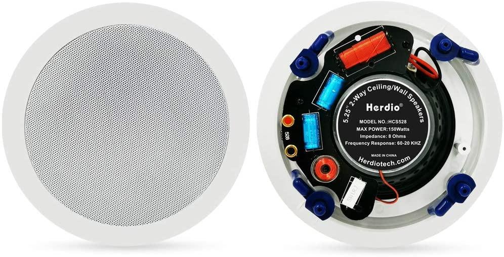 Herdio 5.25 Inches in Ceiling Wall Flush Mount Speakers 8Ohm 300Watts