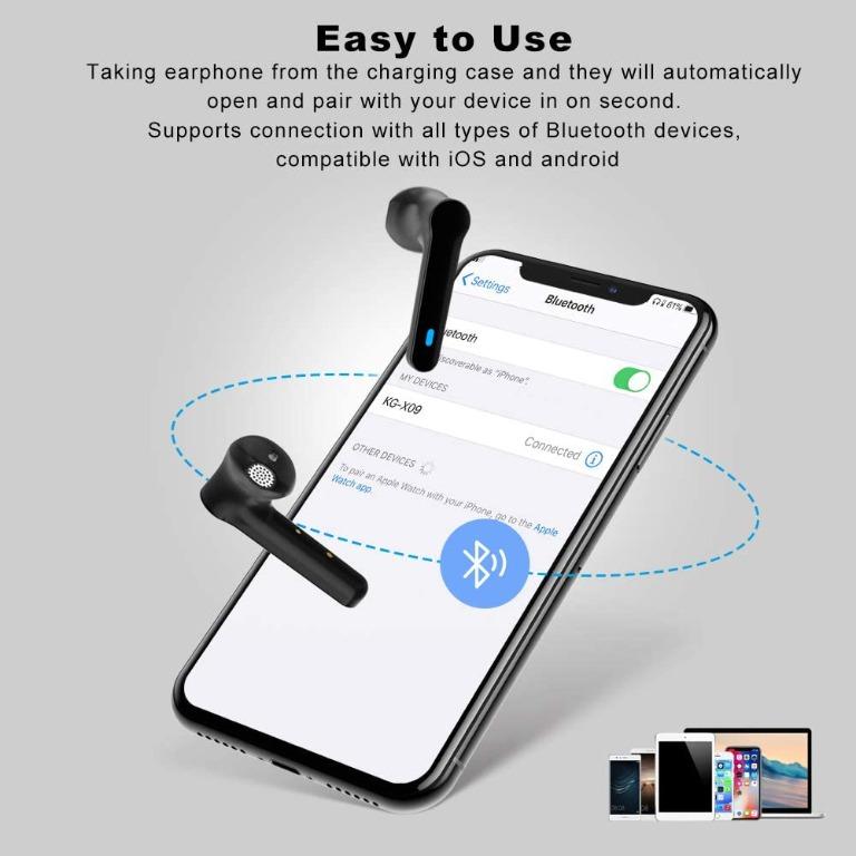 KUNGIX Wireless Headphones Bluetooth 5.0 Wireless Earphones with Mic Portable Charging Case Wireless Earbuds 4H Playtime IPX7 Waterproof TWS in Ear