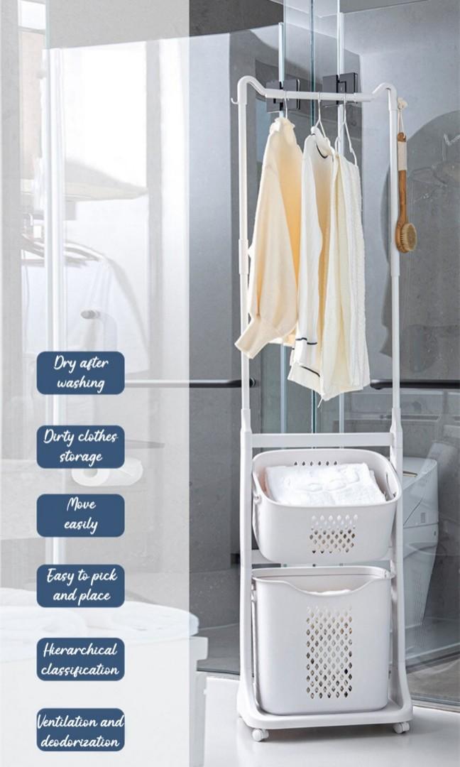 LAUNDRY BASKET WITH HANGING RACK, Furniture & Home Living, Home