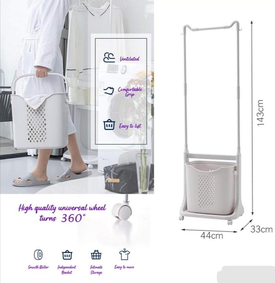 LAUNDRY BASKET WITH HANGING RACK, Furniture & Home Living, Home