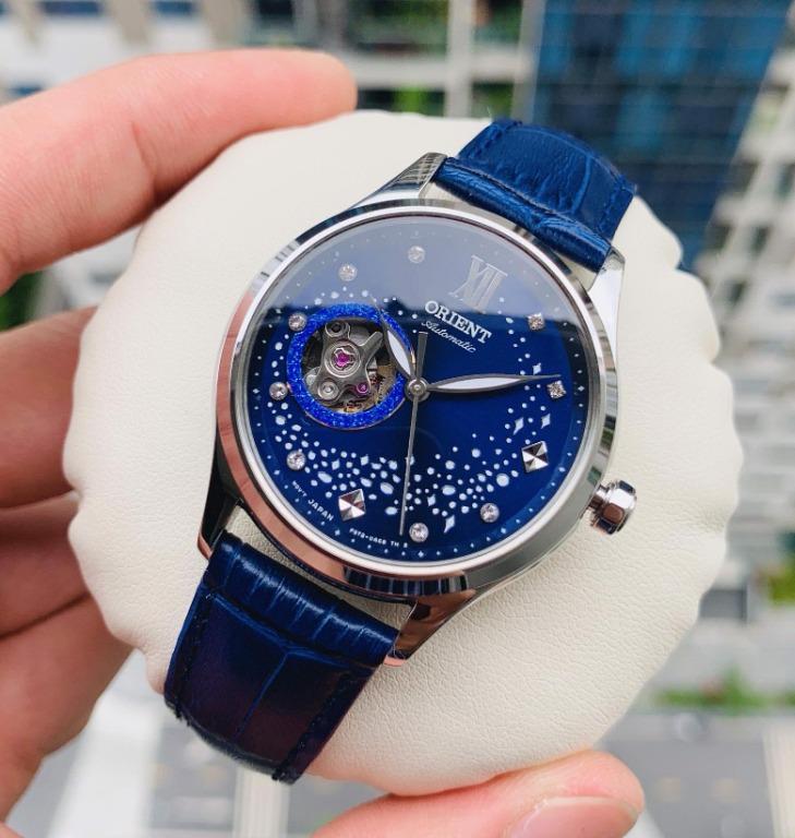 Orient RA AG0018L10B Mechanical Contemporary Blue Moon Swarovski Crystal Automatic Semi Skeleton Watch RA AG0018L