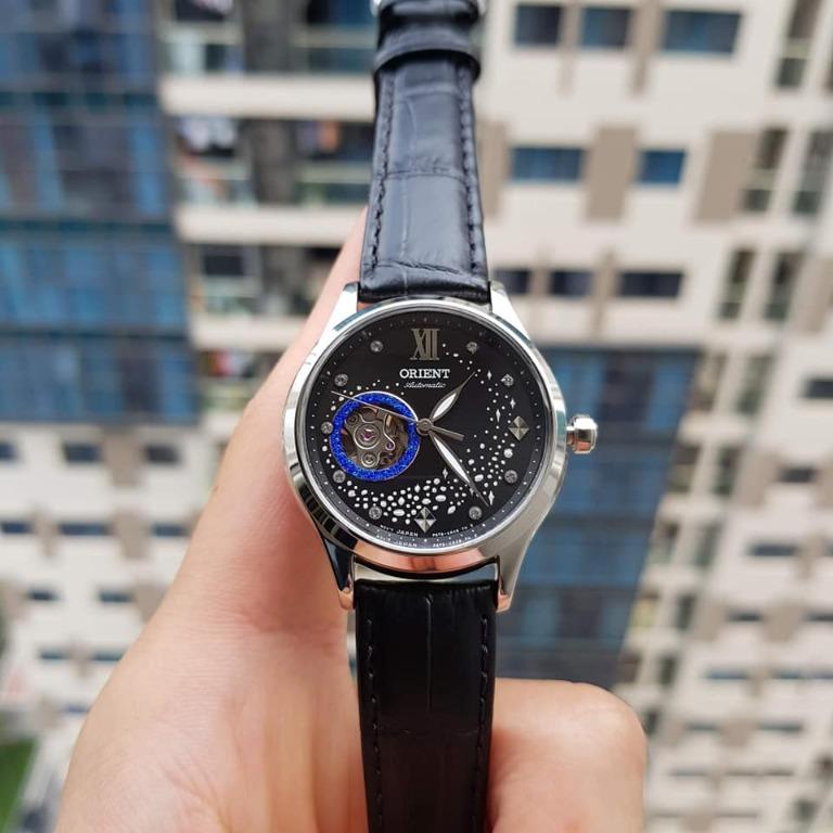 Orient RA AG0019B10B Mechanical Contemporary Blue Moon Swarovski Crystal Automatic Semi Skeleton Watch RA AG0019B