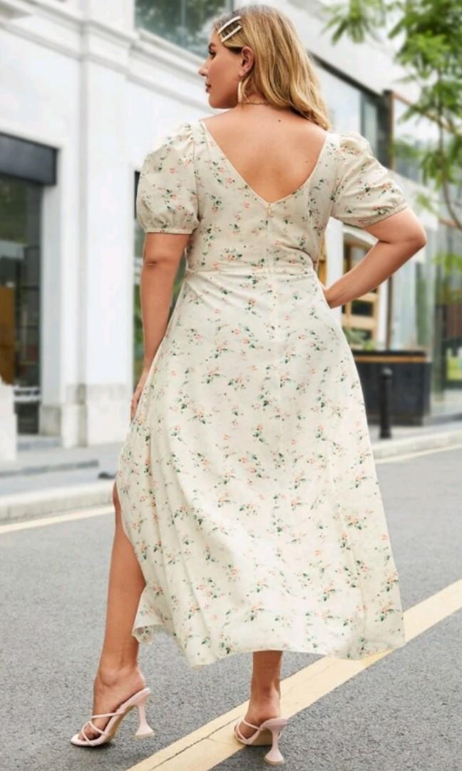 Plus Size Floral Dress with Side Slit 4XL