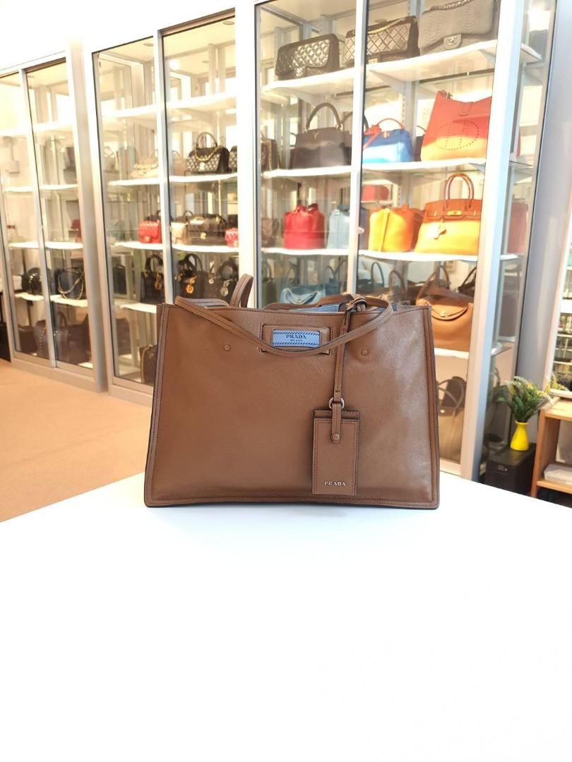 Prada 1BG122 Brown Shoulder Tote Bag, Luxury, Bags & Wallets on Carousell