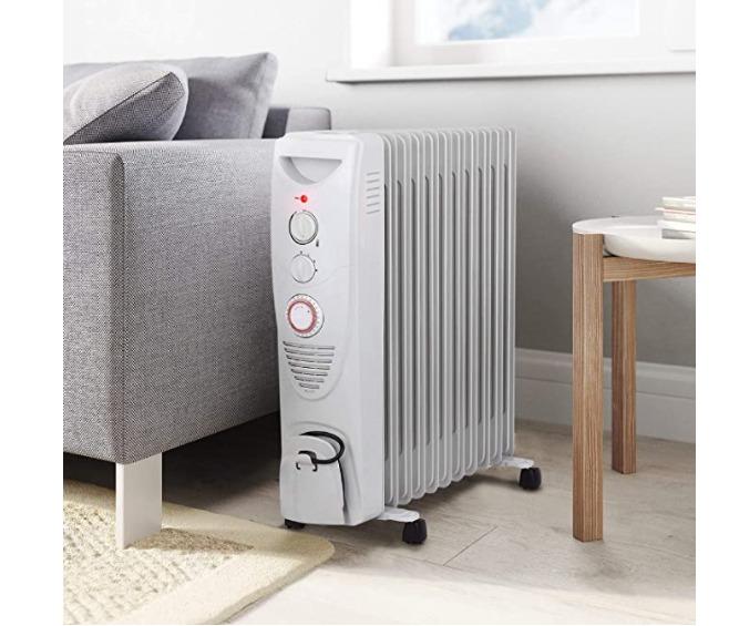 Pro Breeze® 2500W Oil Filled Radiator, 11 Fin - Portable Electric Heater -  Built-in Timer, 3 Heat Settings, Adjustable Thermostat, Safety Cut-Off u0026 24  Hour Timer - White, TV u0026 Home Appliances,