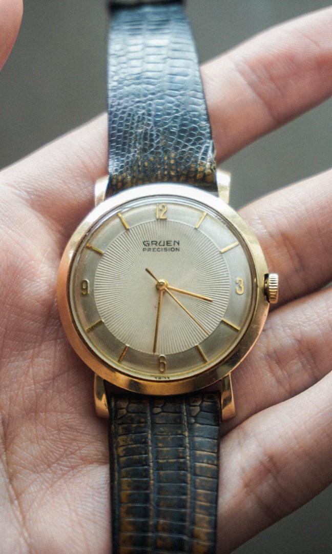 RARE 50 S VINTAGE GRUEN PRECISION 34MM GOLD MECHANICAL WATCH