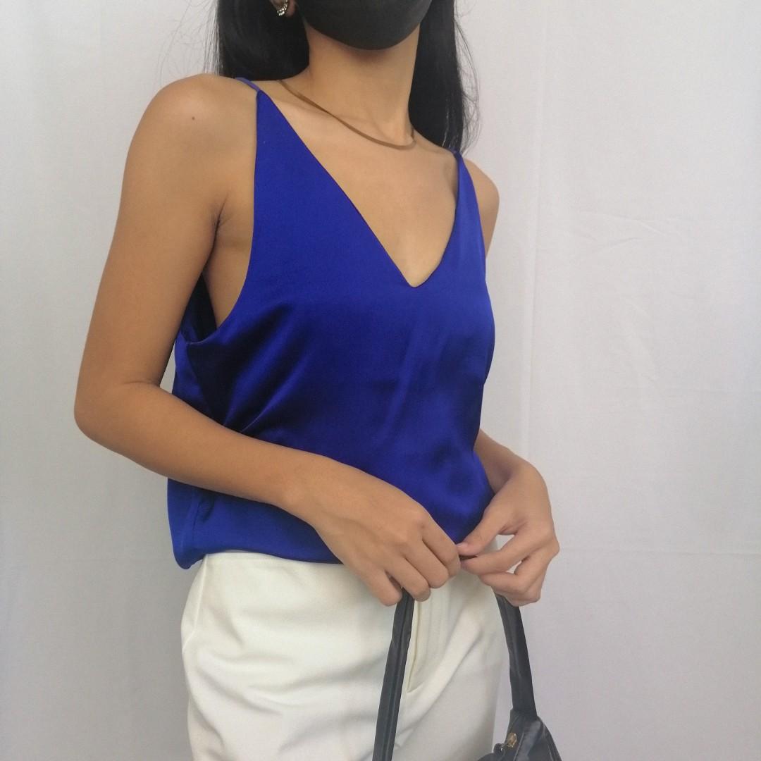 royal blue silk tank top