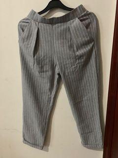 Stradivarius Grey Stripe Pants - Celana Panjang Abu