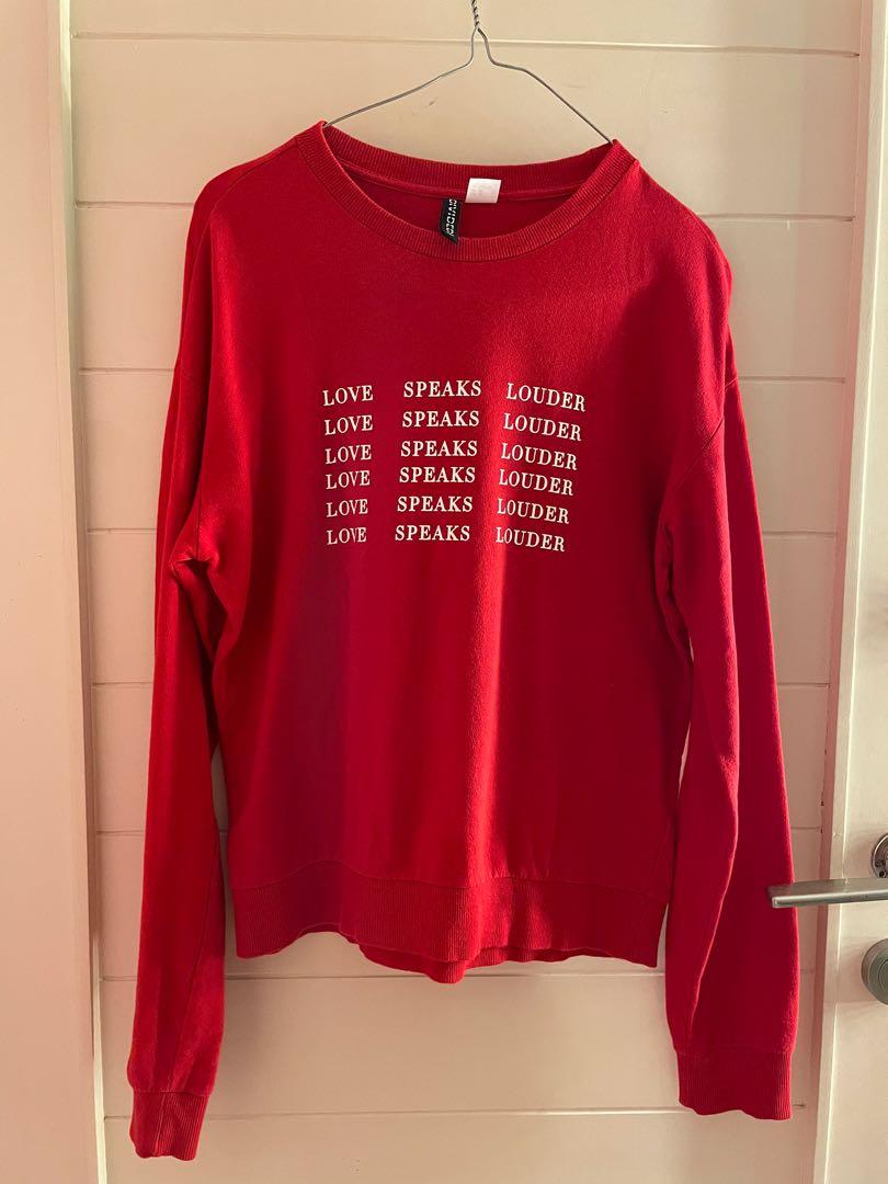 Sweater Merah H M Size XS Love Speaks Louder Fesyen Wanita Pakaian Wanita Atasan di Carousell