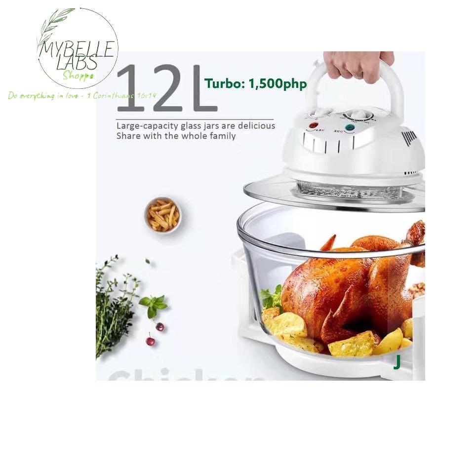 Turbo Oven (Category: Cookware & Accessories) located in Cainta. Submitted by iubelle (Listing ID 1117740052, Image 1). Description: Turbo Oven: 1,500php 12L Multifunctional convection oven 1300 Watts A pot of multi-purpose: Air fryer, Oven, Microwave Oven, Electric Baking Pan Easy temperature control 60-250 degree C Innovative 3D air energy light wave heating 360 degree uniform heating in all directions. Multifunction: Roast, Bake, Grill, Fry, D