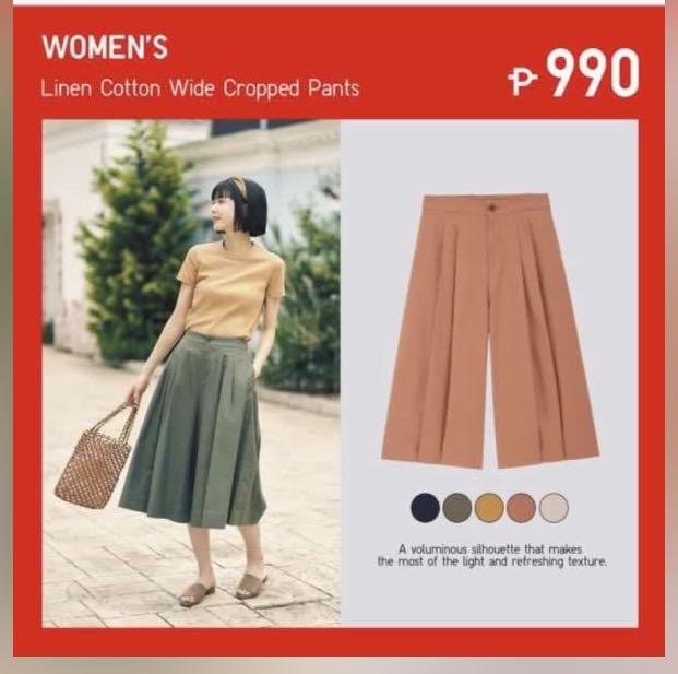 Uniqlo linen cotton store wide cropped pants