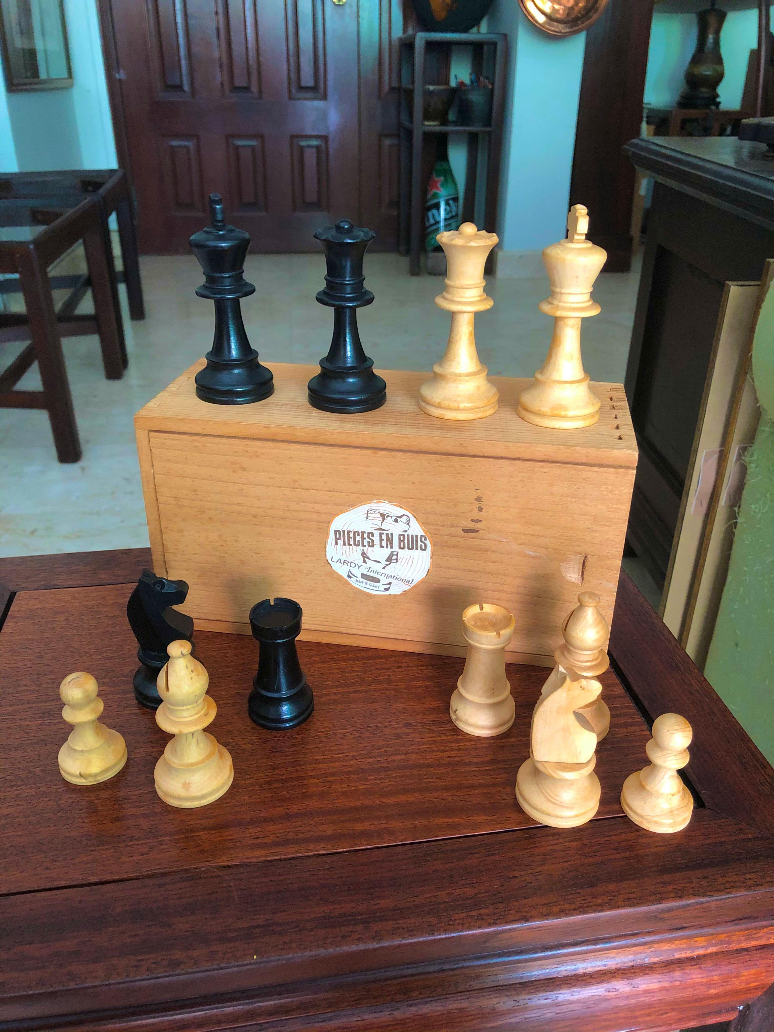 Vintage French Lardy Analysis Chess Pieces With Box - 3.25 King