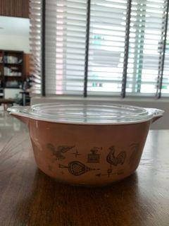 Vintage Pyrex Rooster Casserole Dish with lid, Gold on Brown from 1960s corningware RARE