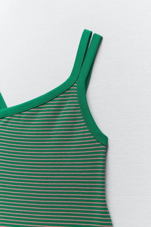 ZARA Asymmetrical striped dress- green, Women's Fashion, Dresses & Sets,  Dresses on Carousell