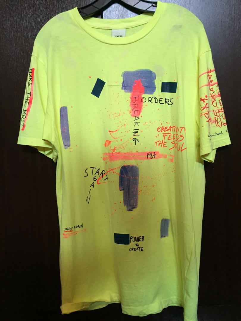 Zara Graphic neon green tshirt, Men's 