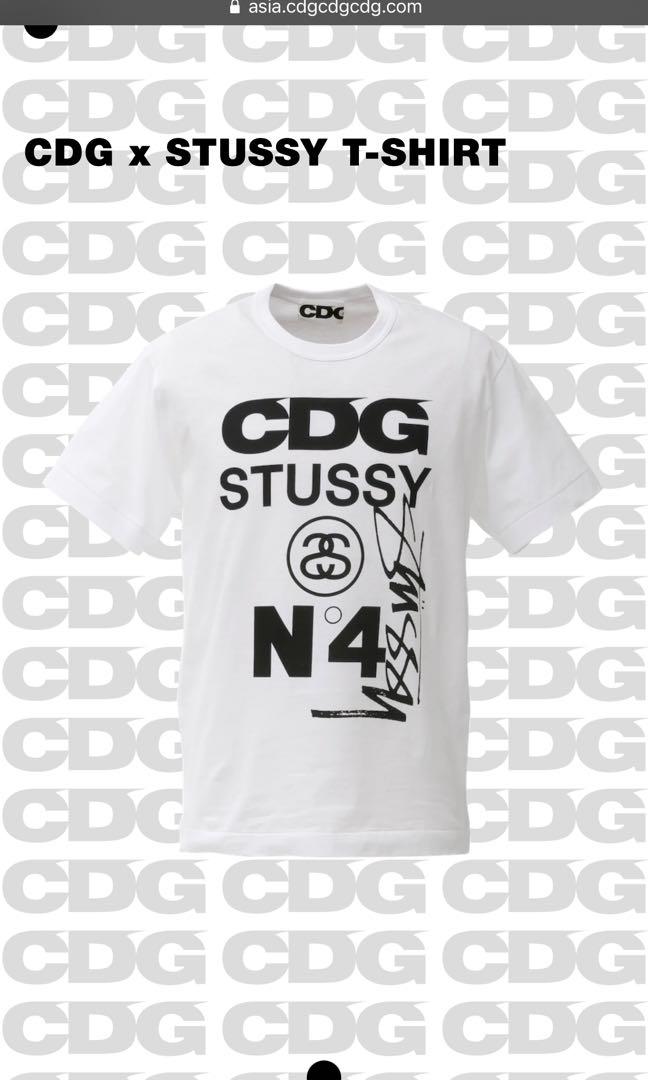 2021 STUSSY CDG T-shirt White comme des garcons, 男裝, 上身及套裝