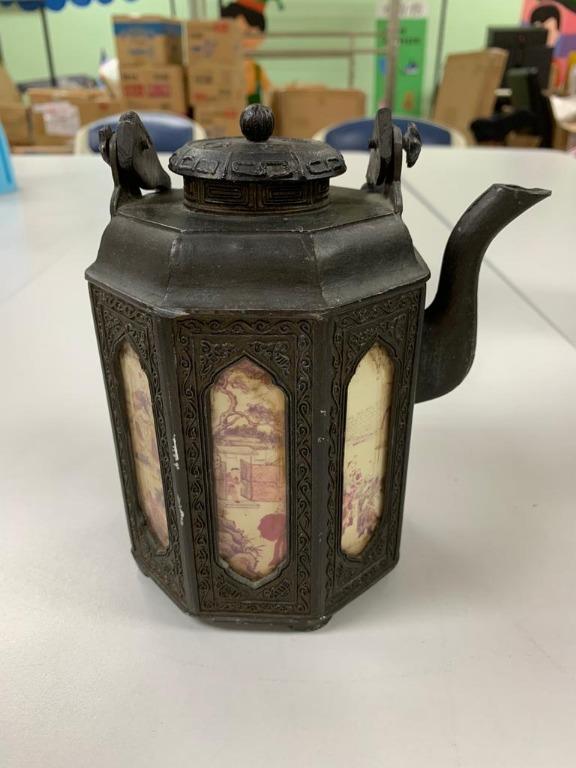 乾漆錫箔置き四方台皿(2点) 未使用 新品同様 HW223 【民国 潮邑永順老店点銅真料】古錫 四面開窓亭台仕女紋錫
